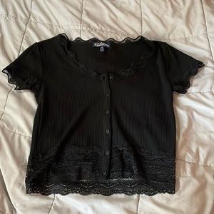 Black Lace Button Top